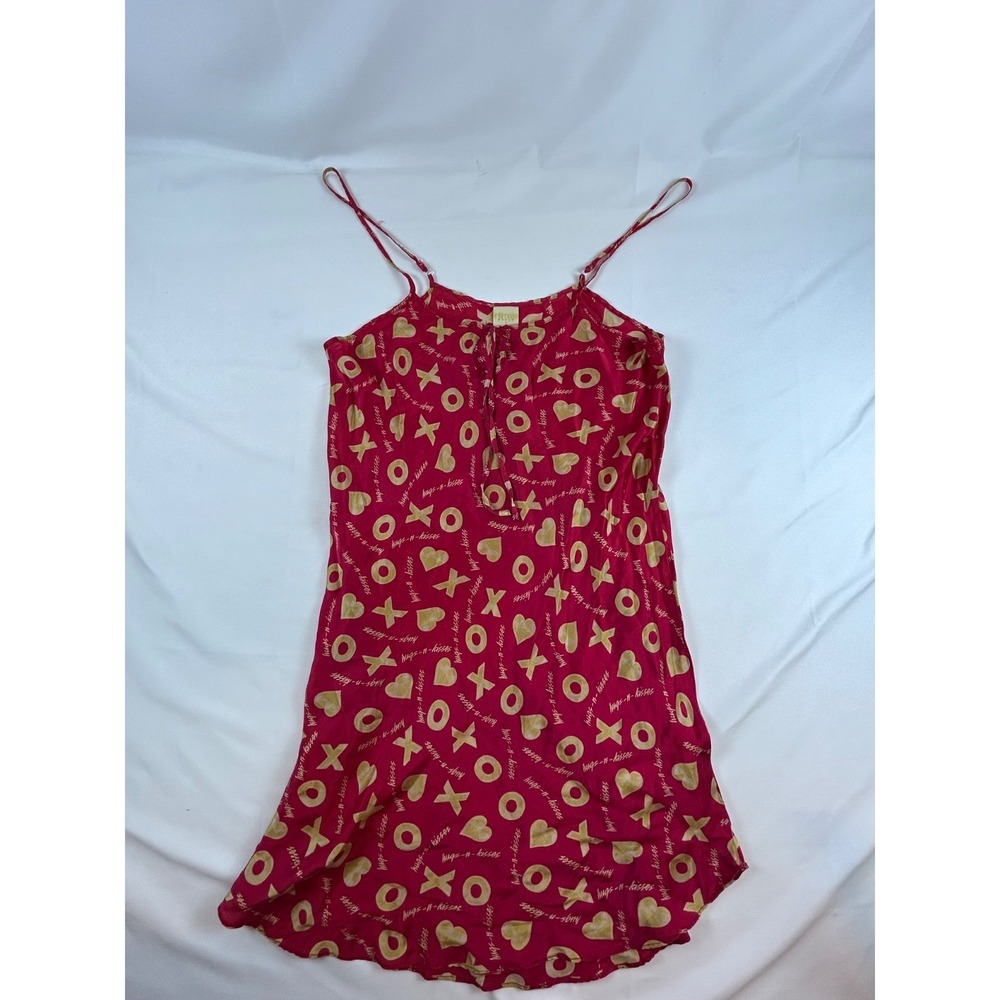 Vintage 100% Silk Red Slip – XOXO "Hugs‎ N Kisses" by Intimate Style, Size S